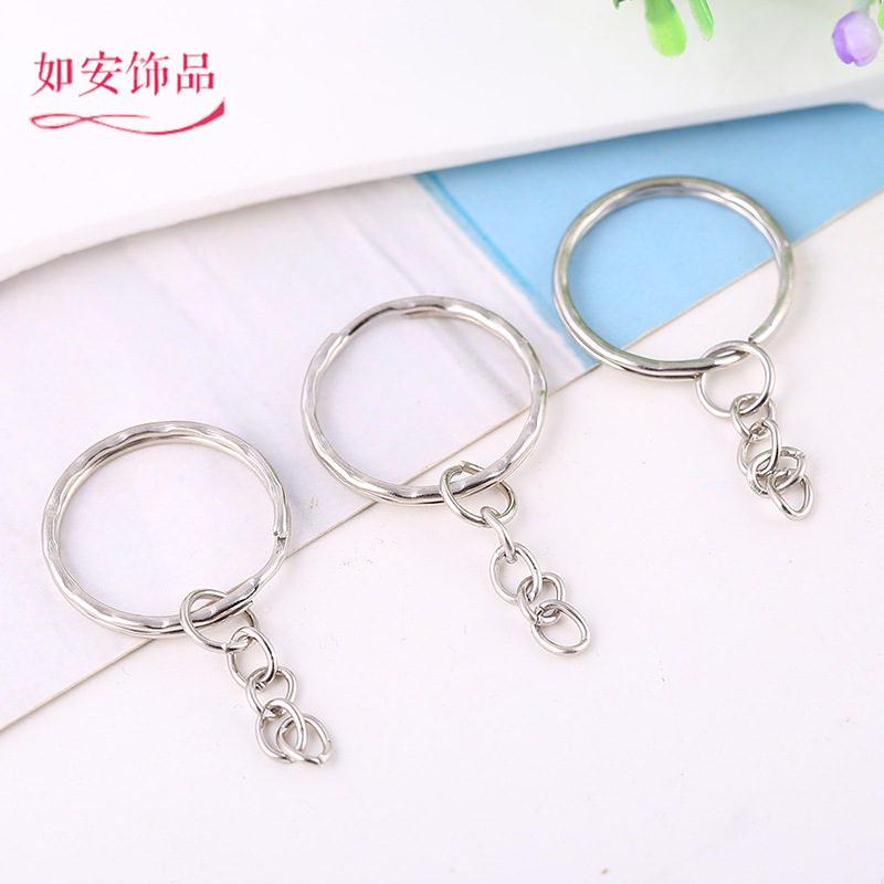 厂家直销金属吊坠配件钥匙圈带链 压花钥匙圈光圈带链条钥匙扣挂
