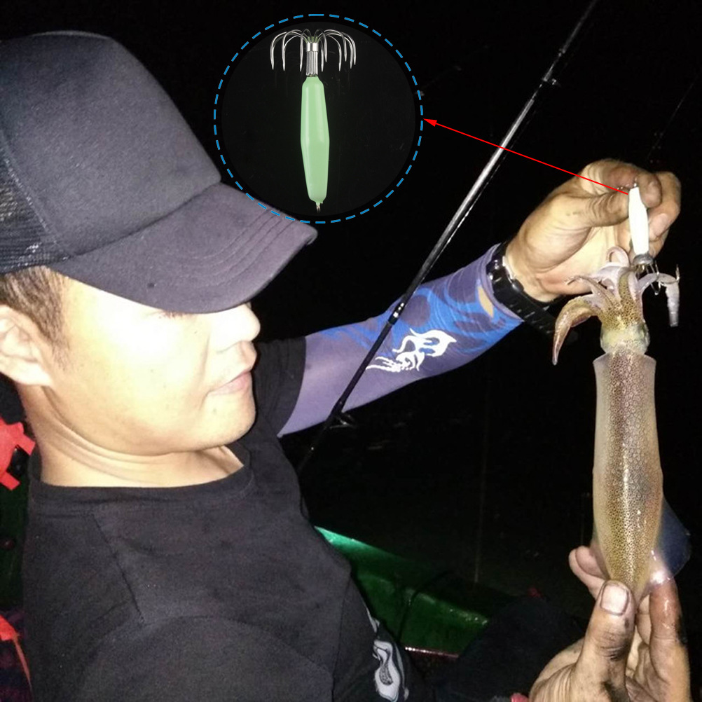 Gancho de calamar luminoso de acero inoxidable sin púas 12-PIN tubo de soplado gancho de paraguas gancho de pulpo gancho de pesca de calamar