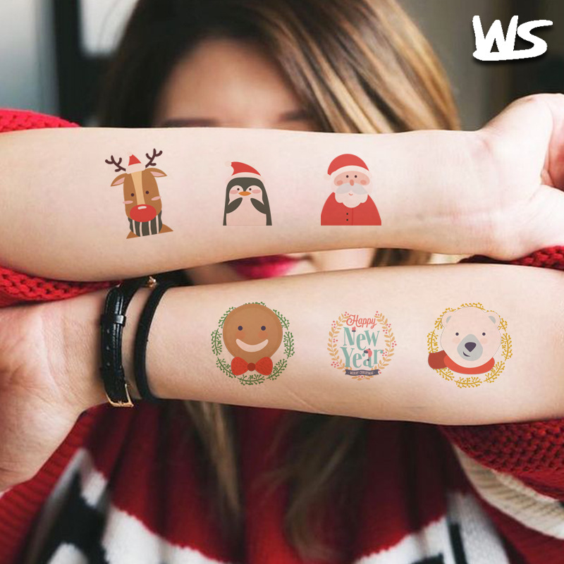Tatuajes Temporales Faciales de Navidad de Papel de Transferencia de Agua Impermeables para Fiesta