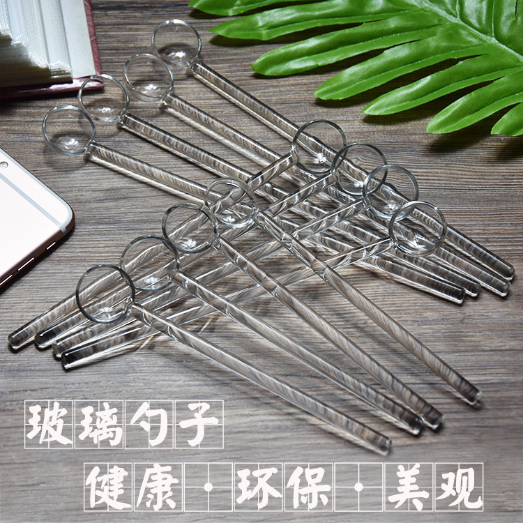 Cuchara de café transparente de vidrio mango largo cuchara de mezcla de vidrio sopa doméstica cuchara de té condimento tarro cuchara de leche en polvo cuchara de azúcar vajilla