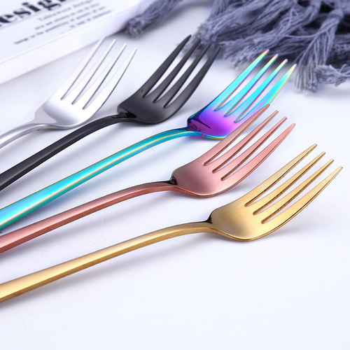 Korean 304 stainless steel spoon thickened long handle creative mixing spoon gift home eating spoon and fork gold-plated tableware
