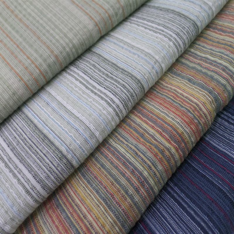 新款夏季男女装衬衣裙子全棉洗水泡泡条纹 色织条子绉布 彩条