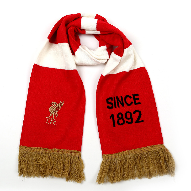 Fábrica personalizada bufandas de fans acrílico jacquard bufandas de punto de punto de impresión bufandas de fútbol