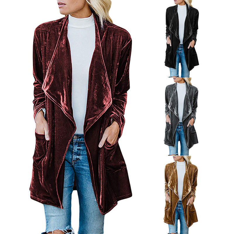 2026 Autumn and Winter New European and American Women's Clothing Coats Ebay Amazon Casual Gold Velvet Long Windbreaker for Women