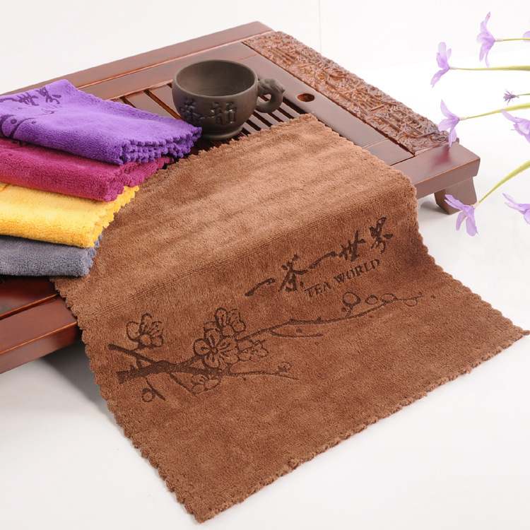 Tea towel laser engraving thickened absorbent tea cloth square tea table accessories single packaging can be fixed logo Tea towel laser engraving thickened absorbent tea cloth square tea table accessories single packaging can be fixed logo
