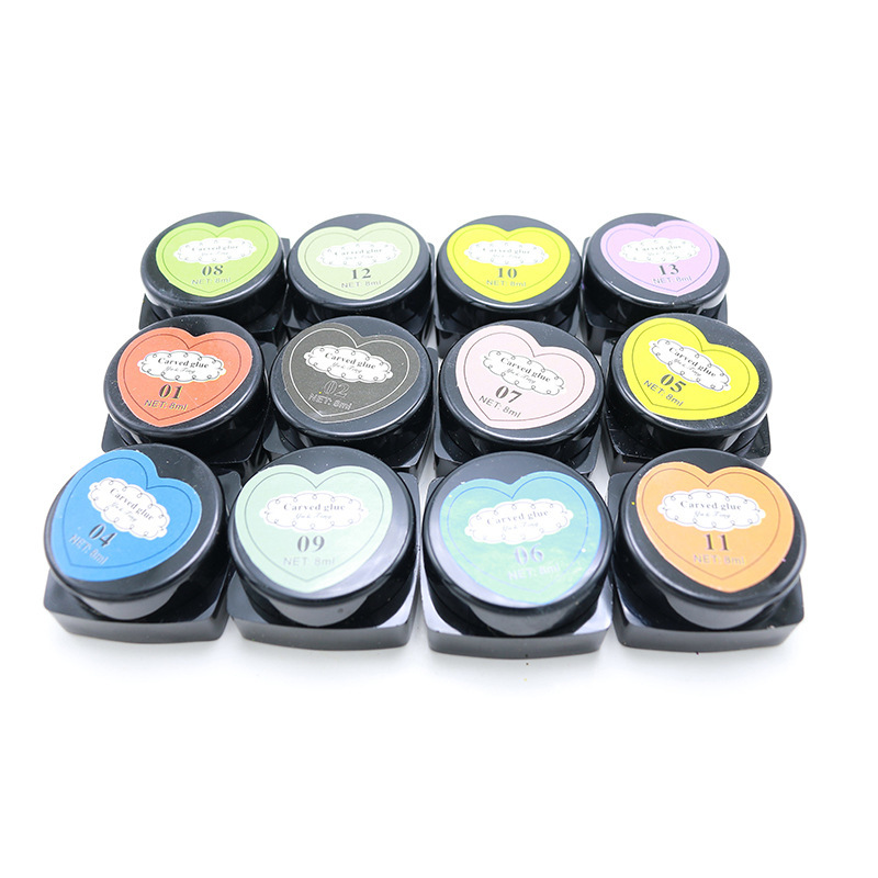 Meixinyan 12-color complete set of suit color oil glue complete set of OY phototherapy environmental protection tasteless carved glue nail art supplies wholesale