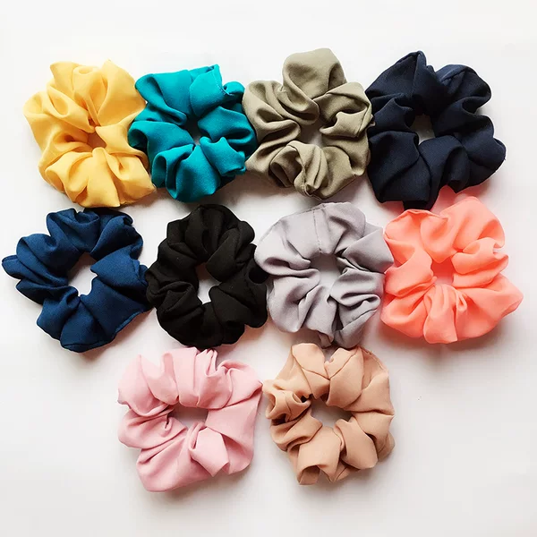 Qiyue Amazon Cross-border Clear Color Solid Color Korean Hemp Colon Ring Elasticized Band Simple Chiffon Hair Rope