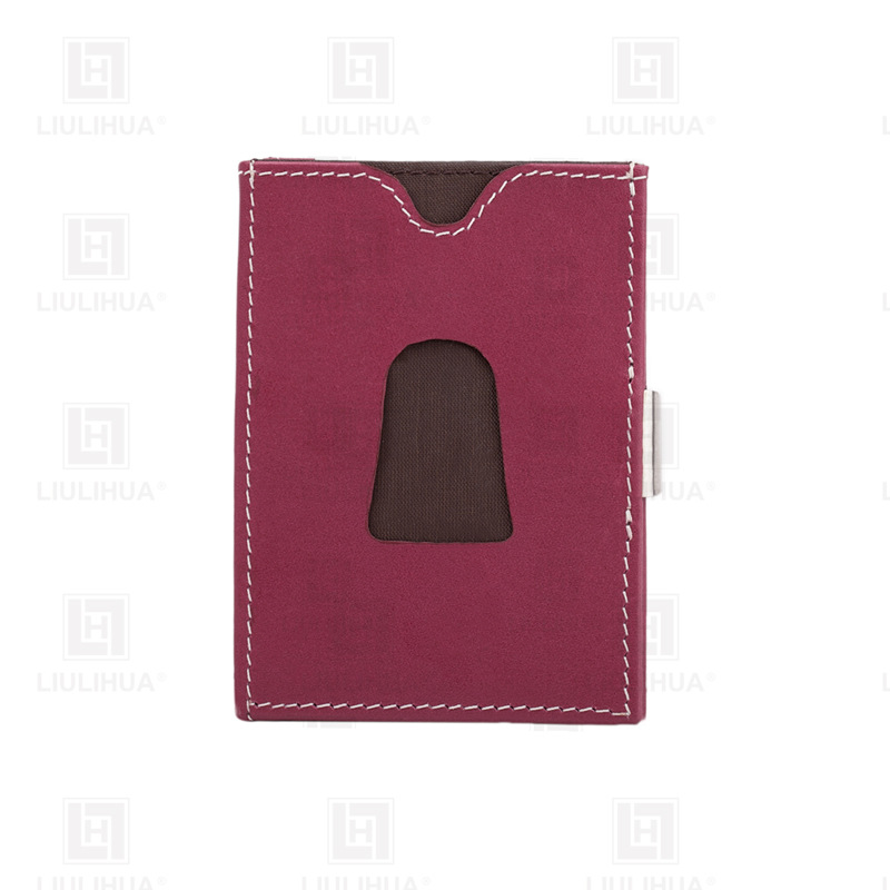 llh 经典时尚手工牛皮横款方型钱包 男女士RFID卡包 不锈钢钱夹