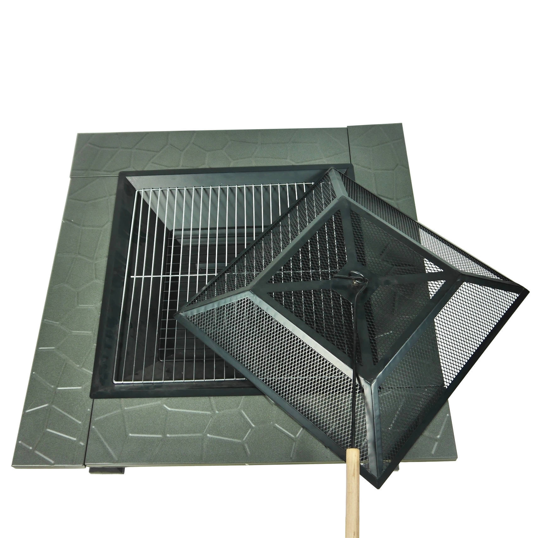 Estufa de calefacción cuadrada estufa de calefacción de mosaico multifunción estufa de calefacción de leña brasero pozo de fuego con parrilla