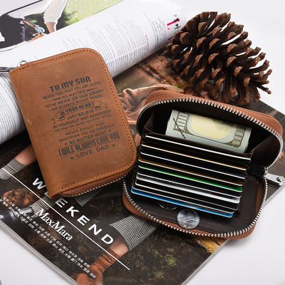 CRAZY HORSE RFID Magnetic stickers Card package man genuine leather coin purse Ferrule cowhide business card Credit card entrance guard card