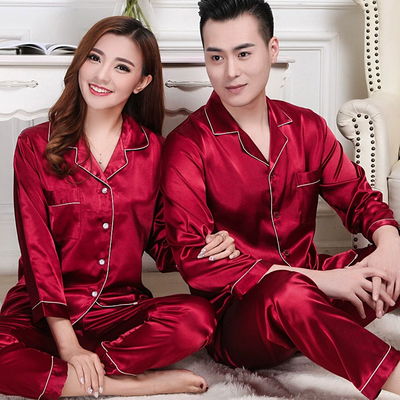 С набором из шелковых пижам с длинными рукавами, корейский стиль, осенняя демисезонная, плюс размеры (унисекс)