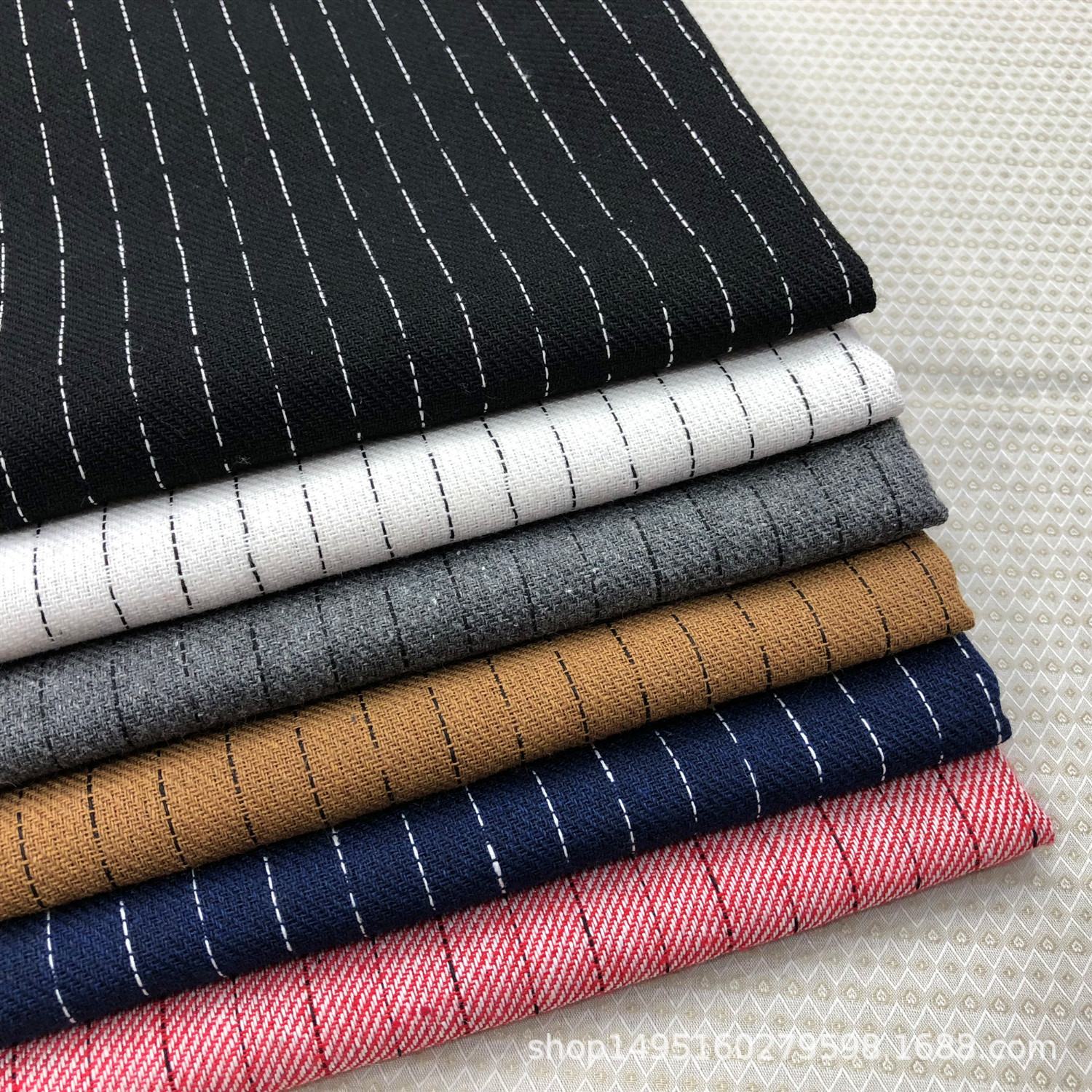 厂家直销现货麻棉色织竖条 竖条纹提花 涤麻棉混纺 服装面料 麻布