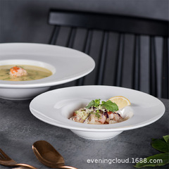 批發純白創意北歐草帽盤子意面盤  西餐湯盤酒店圓形陶瓷餐具LOGO