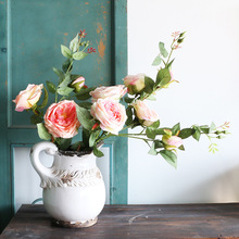 3头英式大玫瑰仿真花绢花假花干花落地花厂家批发婚礼婚庆玫瑰花