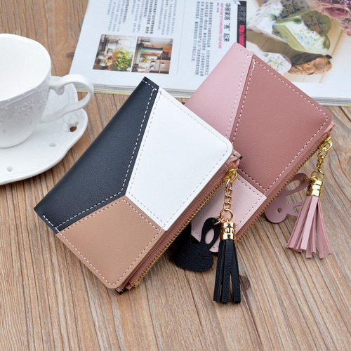 New Wallet Women's Short Wallet Female Student Wallet Fashion Korean Style Stitching Contrast Color Mini Thin Coin Purse
