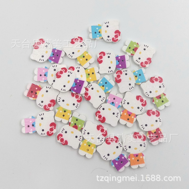 25*18mm verde/color KT gato botón de madera Botón de dibujos animados 50 piezas un paquete