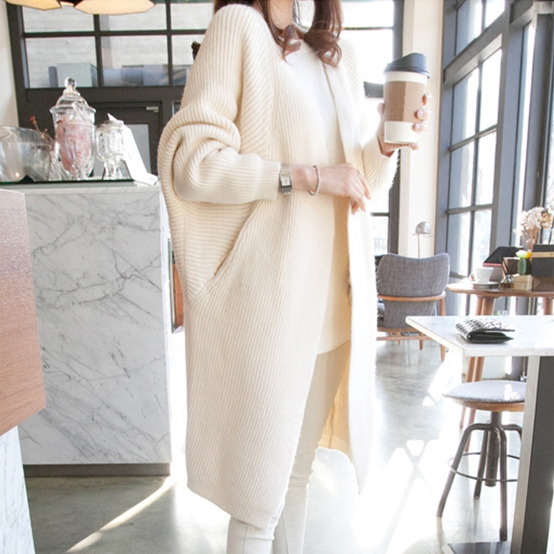 2025 Autumn New Korean Style Loose Cardigan Knitwear Thickened Batwing Sweater Mid-Length Sweater Women's Coat