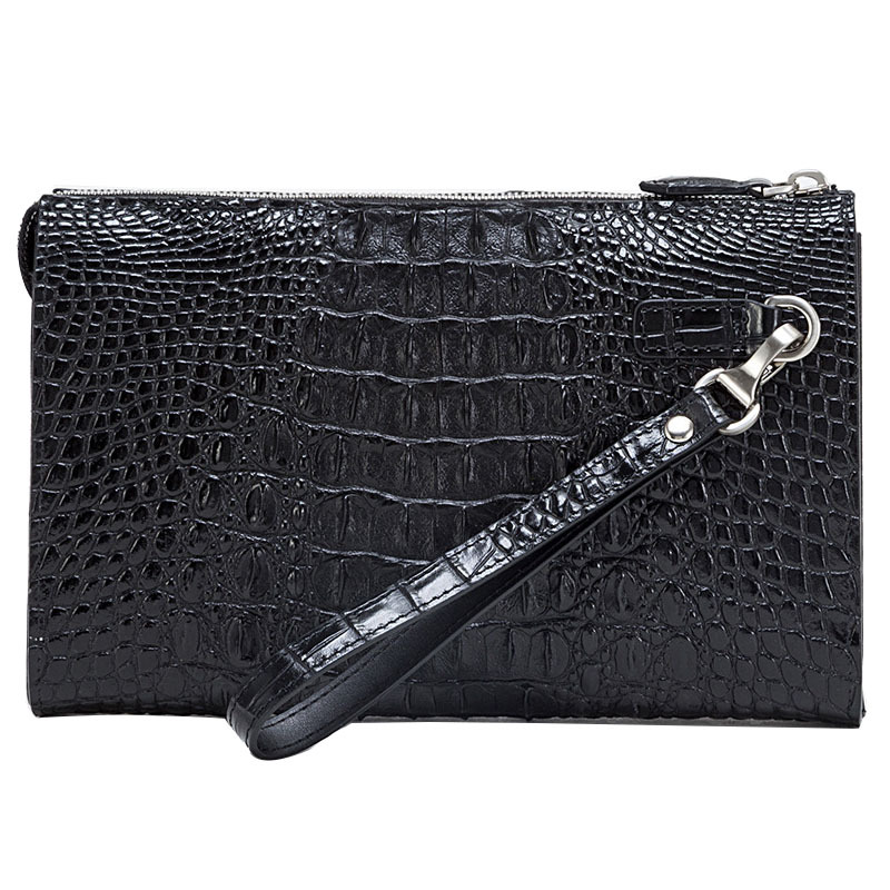 Túi clutch nam dập nổi vảy cá sấu cao cấp dây kéo 25×16×5.5 cm — Màu đen, Màu cà phê