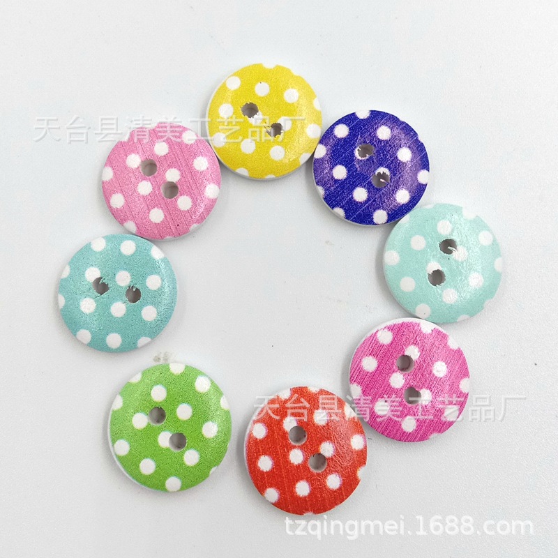 15mm fondo blanco Botón de lunares hermosa decoración superficie hecha a mano los niños bolsa hebilla 90 unids/bolsa