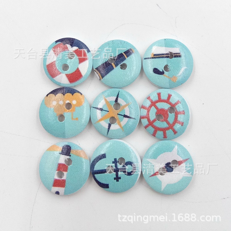 15mm fondo blanco serie marina DIY fondo blanco serie marina botones de madera 100 piezas por paquete