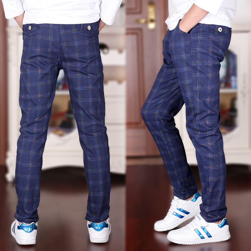 Dropshipping Boys' 2026 Spring New Fashion Casual Plaid Pants in Navy Blue for Older Children, Model 98108 Dropshipping Boys' 2026 Spring New Fashion Casual Plaid Pants in Navy Blue for Older Children, Model 98108