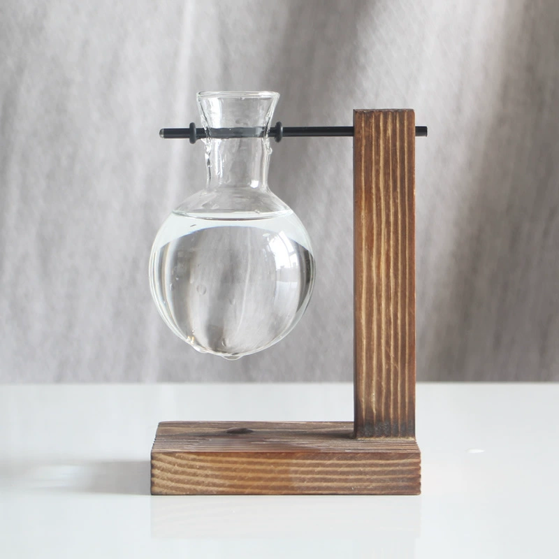 Деревянная рама гидропонная ваза (Tenghui) — янт High-Borosilicate стекло, ручная работа, настольная 1–2 бутылки
