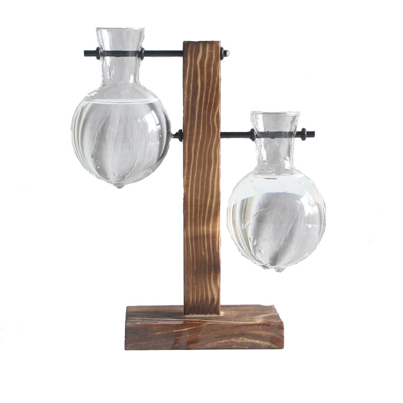 Деревянная рама гидропонная ваза (Tenghui) — янт High-Borosilicate стекло, ручная работа, настольная 1–2 бутылки
