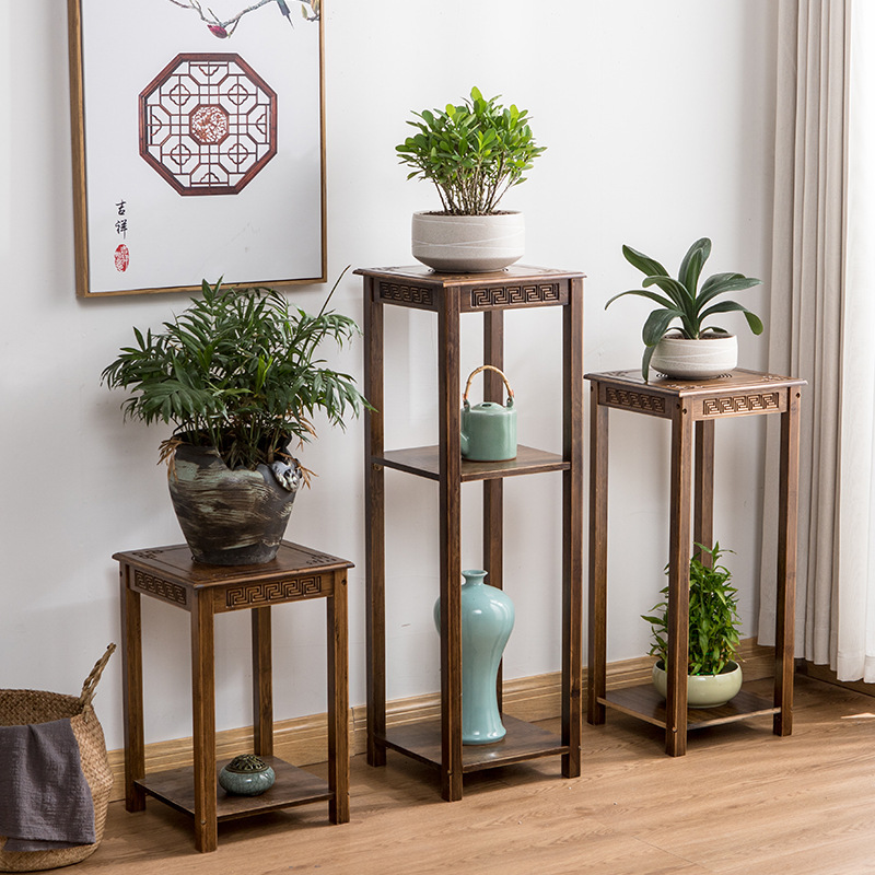 Estilo chino de bambú soporte de la flor de múltiples capas de combinación de interior TV gabinete lateral simple mesa de flores bonsai rack estante de almacenamiento rack tanque de peces