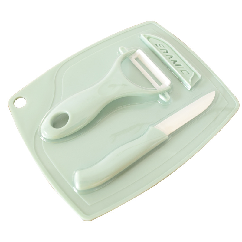 Cuchillo cuchillo de cocina de cerámica de tres piezas suministros al aire libre cuchillo de cerámica conjunto multi-funcional tabla de corte