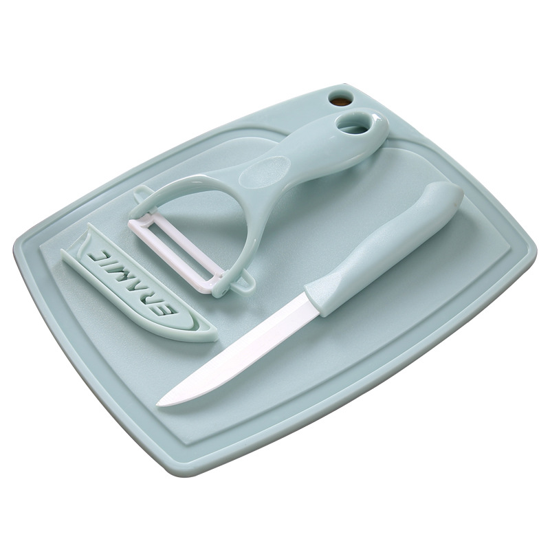 Cuchillo de fruta de cerámica pelador tabla de cortar tablero de corte de tres piezas conjunto hogar cocina cuchillo de cerámica cuchillo pelador cuchillo