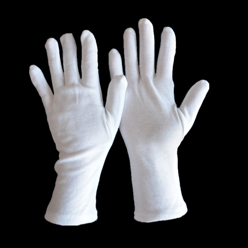 厂家直销高品质加长纯棉作业手套文玩礼仪质检棉毛汗布劳保手套