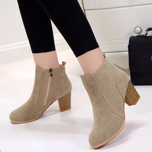 2018 Spring and Autumn New Red Pepper Rough Heel High Heel Boot with Sanding British Martin Boot Side Zip Bare Boot Foreign Trade