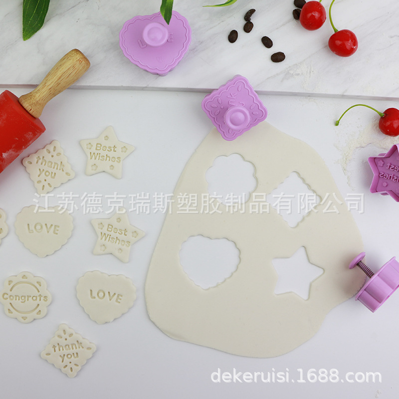 Agradecido bendición carta Amor estrella de cinco puntas narrador de dibujos animados 3D plástico prensa galleta molde
