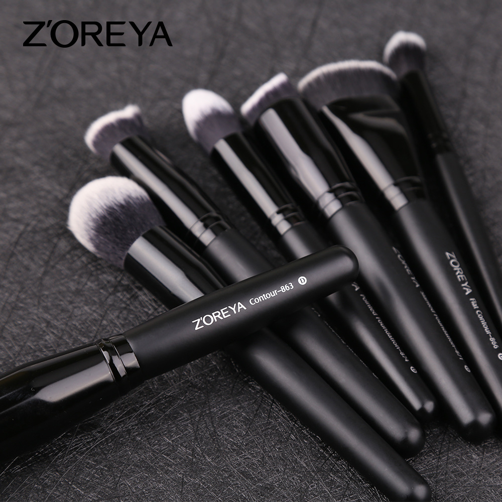 Zolya transfronteriza herramientas de maquillaje de belleza Fundación reparación blanqueamiento herramientas de belleza al por mayor mango de madera negro 7 piezas de maquillaje