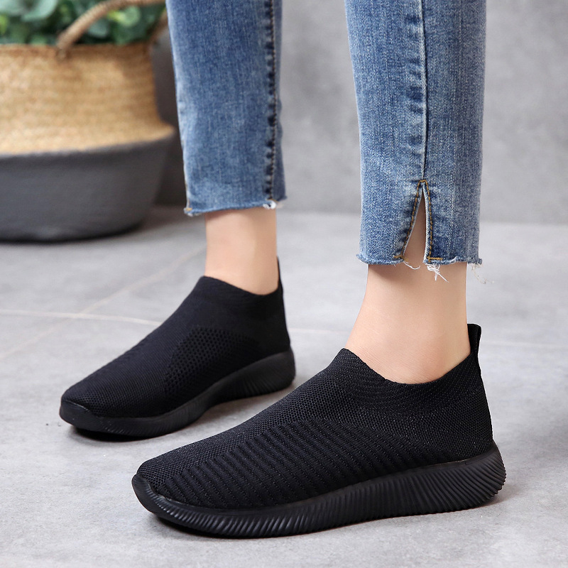 New Style Fly-Knit Shallow Low-Top Lightweight Breathable Slip-On Round-Toe Foreign Trade Large-Size Casual Flat Sneakers