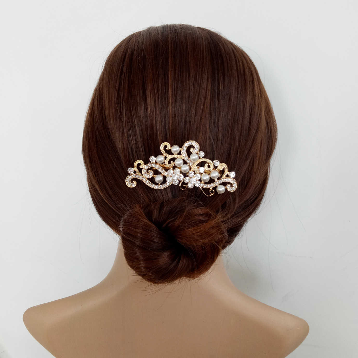 新娘婚礼盘发神器珍珠水钻插梳婚纱配饰发梳跨境专供厂家直供