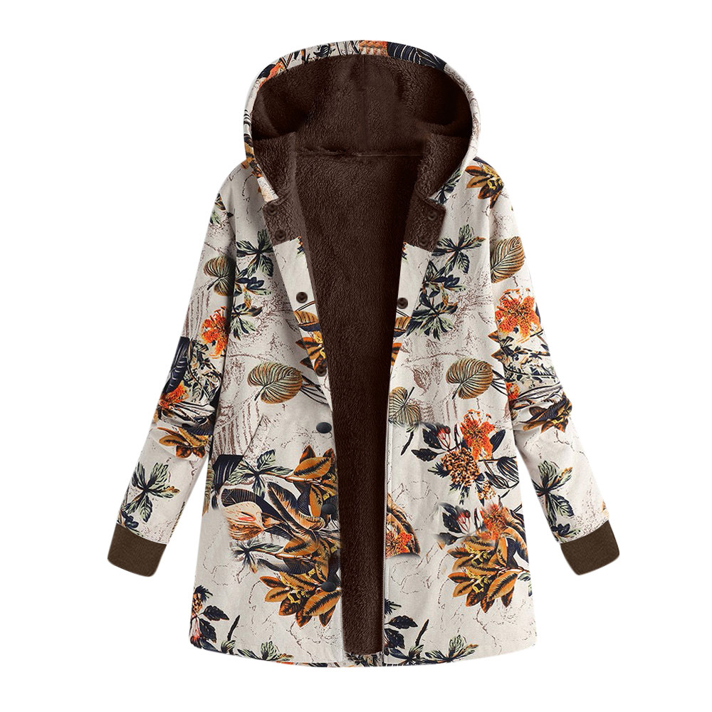Abrigo de algodón grueso con capucha y manga larga acanalado para mujer, con estampado floral vintage, chaqueta con capucha de talla grande 9958 image 12