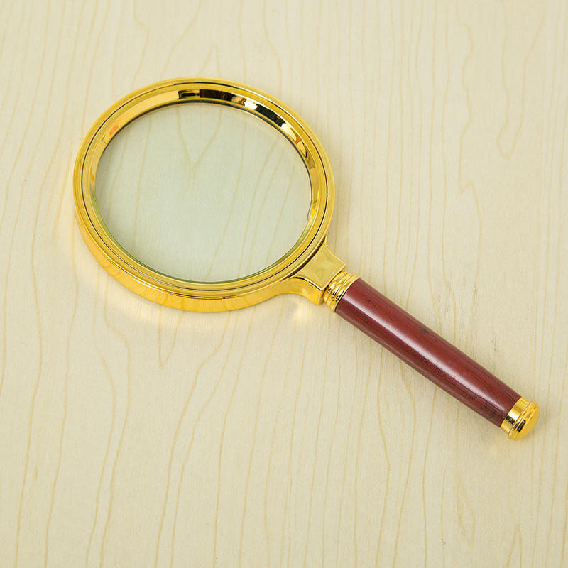 厂家直销手持式木柄放大镜金色老年高清阅读放大镜老花