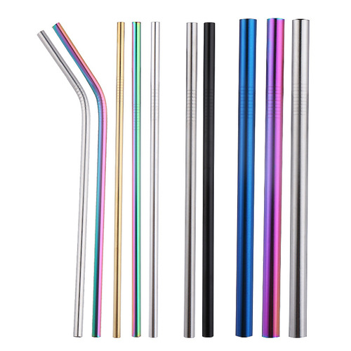 Manufacturer wholesale 304 stainless steel straws creative colorful metal beverage cocktail milk tea straw silicone set