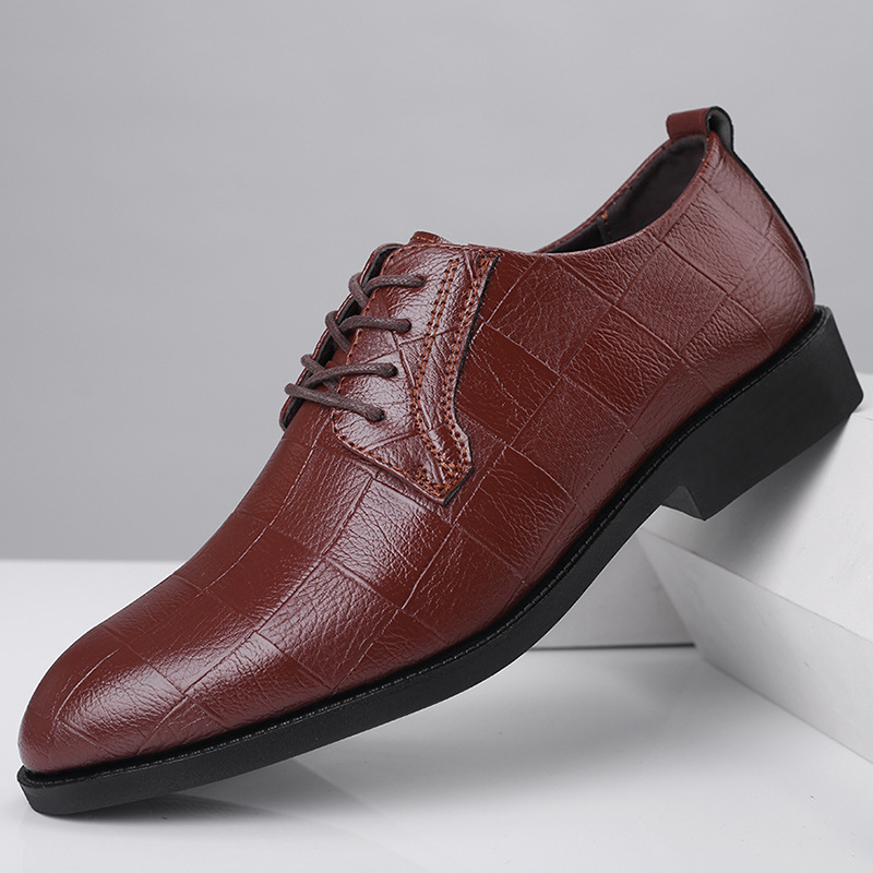 New Men's Casual Shoes Extra Large Size Business Dress Leather Shoes Men's Lace-Up All-Match Wedding Shoes