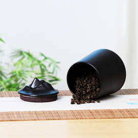 简约陶瓷茶叶罐创意黑白山丘便携旅行密封茶叶包装储物罐logo龙井