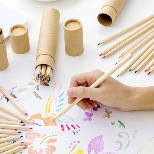 Log colored pencils in wooden tubes school supplies primary school students prizes painting colored lead LOGO custom wholesale small gifts