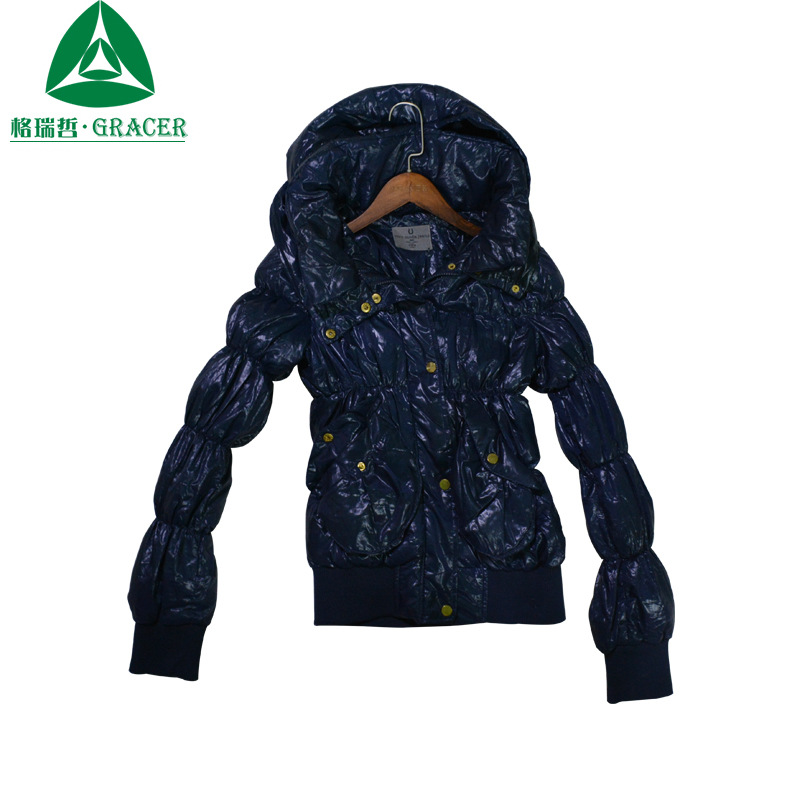 旧服装工厂库存批发used clothing杂款高级轻型无领拼接羽绒夹克