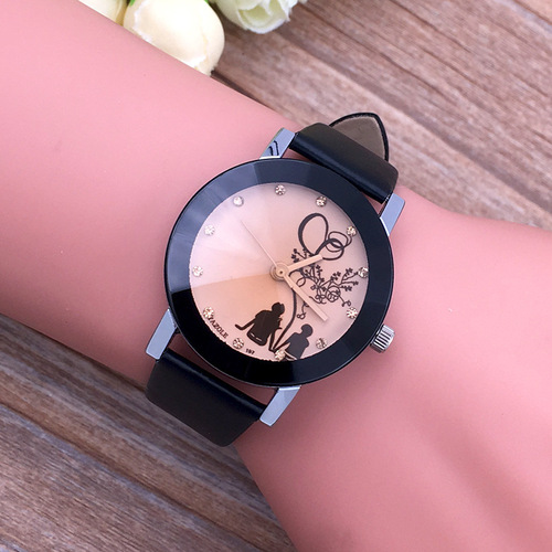 New fashion simple black dial diamond back couple watch Korean men's and women's belt watch