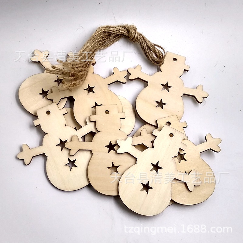 Estrellas navideñas muñeco de nieve suministros de decoración del hogar artesanías de madera piezas de madera talladas creativas accesorios de decoración de árboles de Navidad