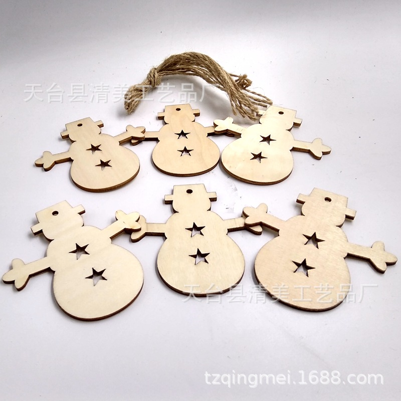 Estrellas navideñas muñeco de nieve suministros de decoración del hogar artesanías de madera piezas de madera talladas creativas accesorios de decoración de árboles de Navidad