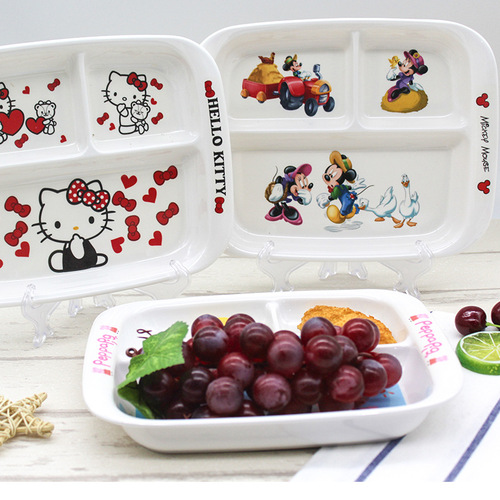 Creative A5 melamine environmentally friendly tableware baby household cartoon divided plate melamine Mickey three-compartment dinner plate