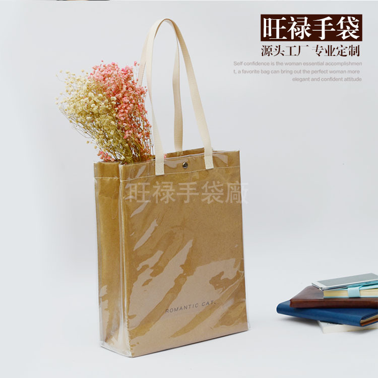 厂家生产牛皮杜邦纸单肩包透明pvc字母休闲手提简约购物杜邦纸袋