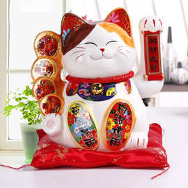工艺品陶瓷招财猫电池手摇招财猫办公桌前台开业送礼礼品logo批发