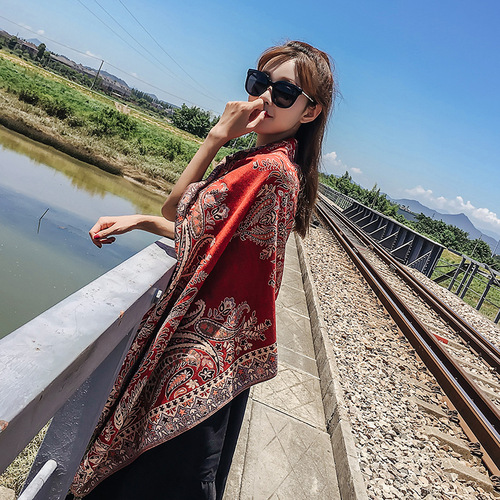 Spring and Autumn Four Seasons Ethnic Style Shoulder Shawl Lijiang Tourism Scarf Women Sun Protection Scarf Tibet Desert Warm Mantle